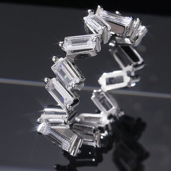 💍Shiny Irregular Rectangle Gems Full Around Zircon Silver Eternity Ring, K804 - Picture 4 of 6